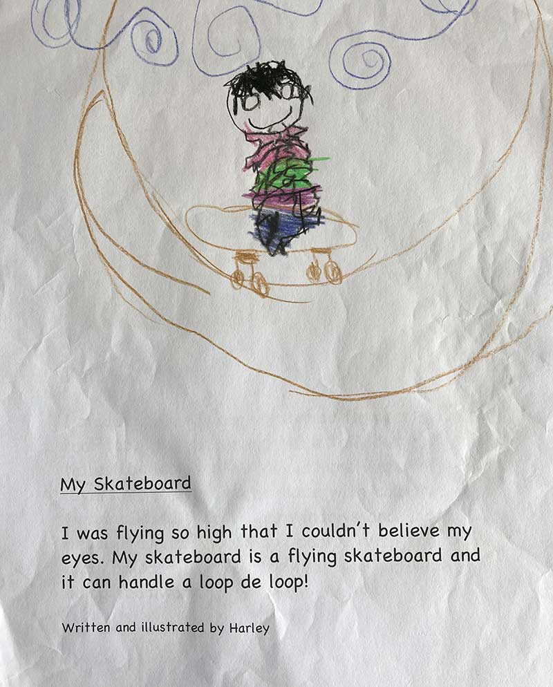 kids drawing of skateboard