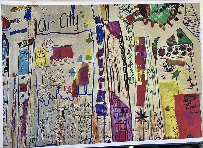 kids painting of city