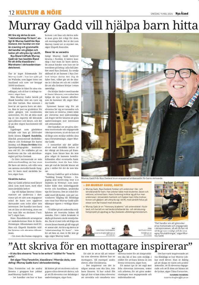 Newspaper article about Dr Murray Gadd